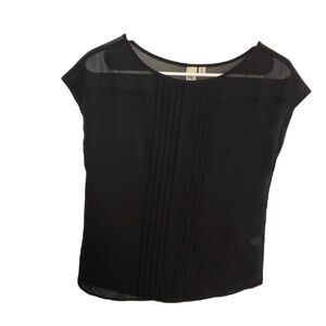 14th & Union Cap Sleeve Blouse Black Sheer